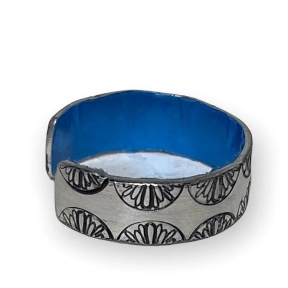 Handmade 9/9.5 stamped boho peacock silver‎ hypoallergenic adjustable ring
